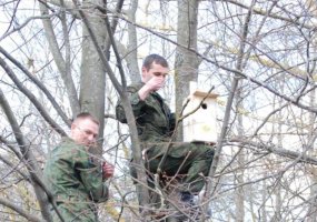 Lakūnai padėjo šiauliečiams tvarkyti Salduvės piliakalnio aplinką ir kabinti inkilus - 1