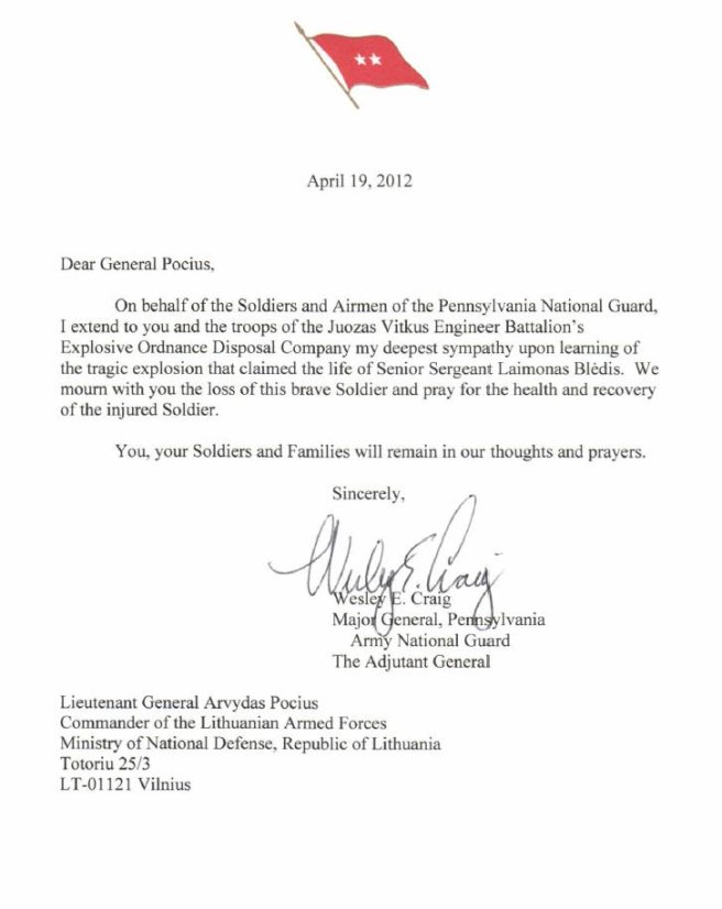 Leadership of the Pennsylvania National Guard extended condolences for the lost life of a...
