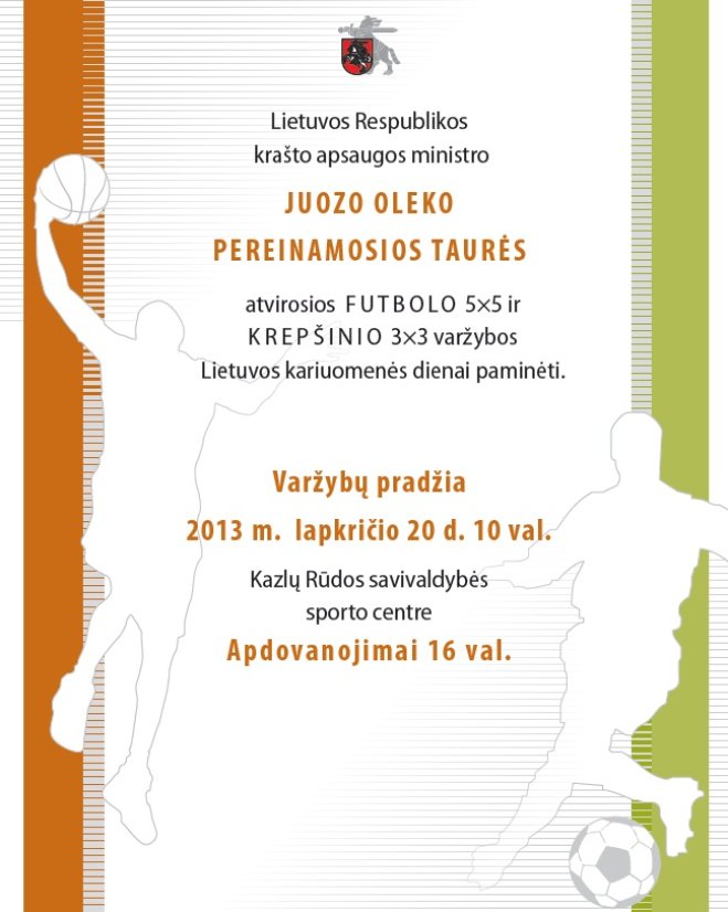 Vyks atvirosios futbolo 5x5 ir krepšinio 3x3 varžybos skirtos Lietuvos kariuomenės dienai paminėti
