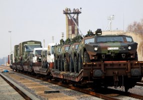 Tactical equipment of the NATO enhanced Forward Presence Battalion in Lithuania arrives from... - 1