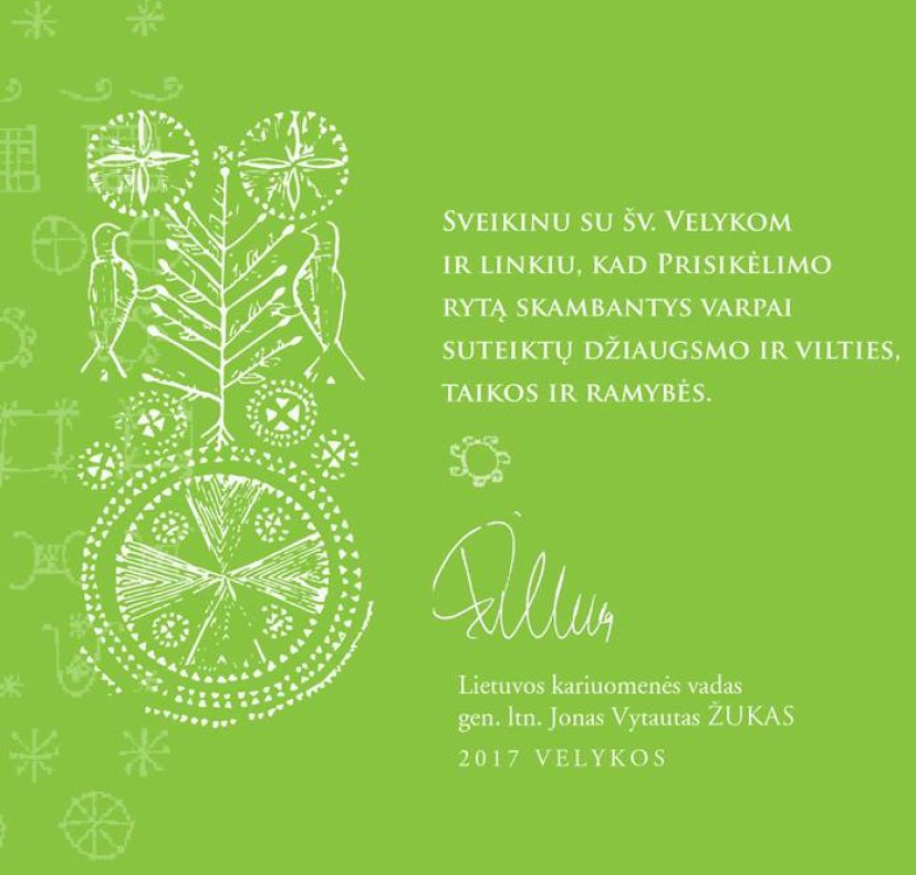 Lietuvos kariuomenės vado sveikinimas šv. Velykų proga