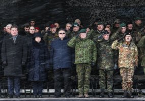 Rukloje  - NATO  priešakinių pajėgų bataliono kovinės grupės vado pasikeitimo ceremonija - 4