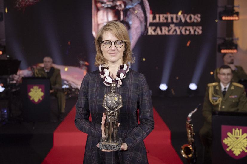 Lithuanian Warrior statuette for 2021 presented to diplomat Justina Jakavonytė, the only civilian...