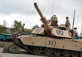 Rotational heavy U.S. battalion with combat equipment arrived in Kaunas. European railway track... - 10