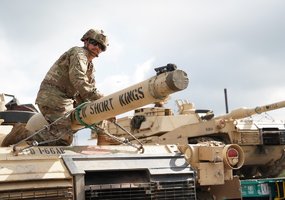 Rotational heavy U.S. battalion with combat equipment arrived in Kaunas. European railway track... - 11