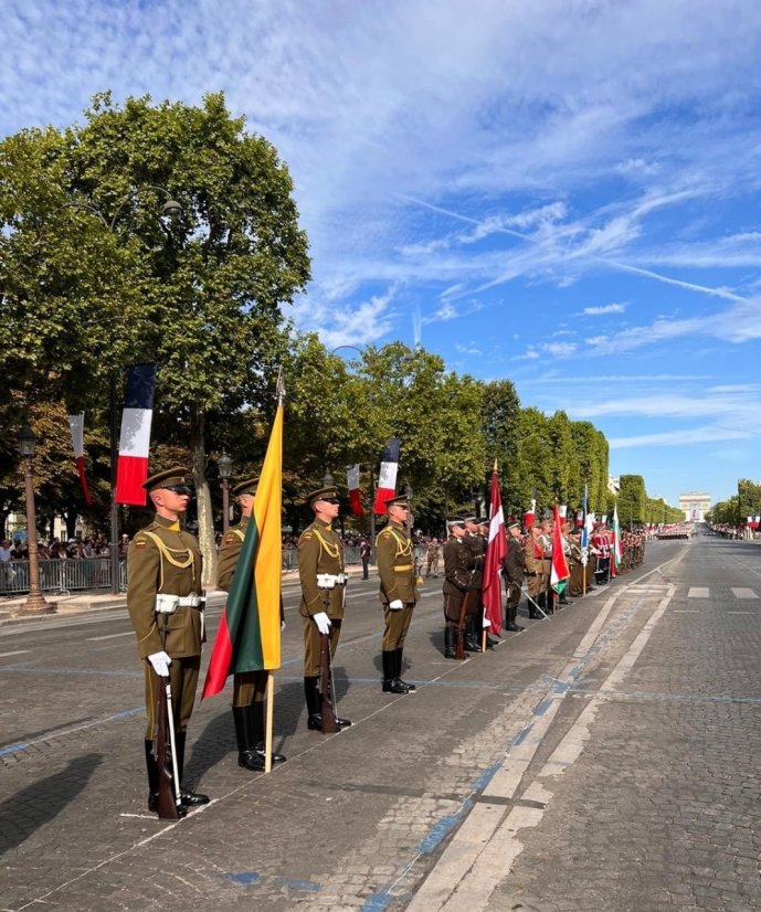Lithuania's Honor Guard Company at the front of Bastille Day parade