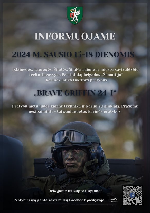 Prasideda lauko taktinės pratybos „Brave Griffin 24-I“